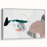 Framed canvas wall art featuring an abstract design of colorful strokes and lines, presented in a modern white frame, ideal for contemporary decor.