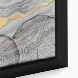 Close-up of framed abstract wall art featuring colorful strokes and lines on canvas, showcasing vibrant hues and intricate textures.