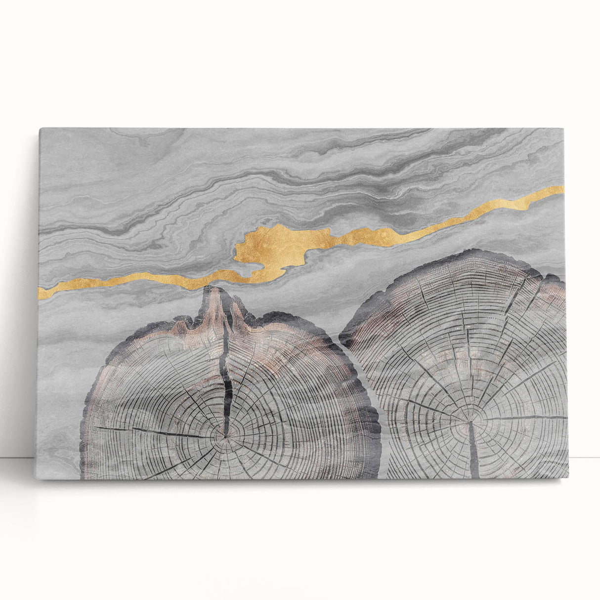 Abstract wall art design on stretched canvas, showcasing vibrant strokes and lines in a mix of blues, yellows, and reds, perfect for modern decor.
