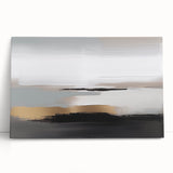 Abstract wall art featuring colorful strokes and lines in vibrant hues, printed on stretched canvas, leaning against a neutral backdrop.