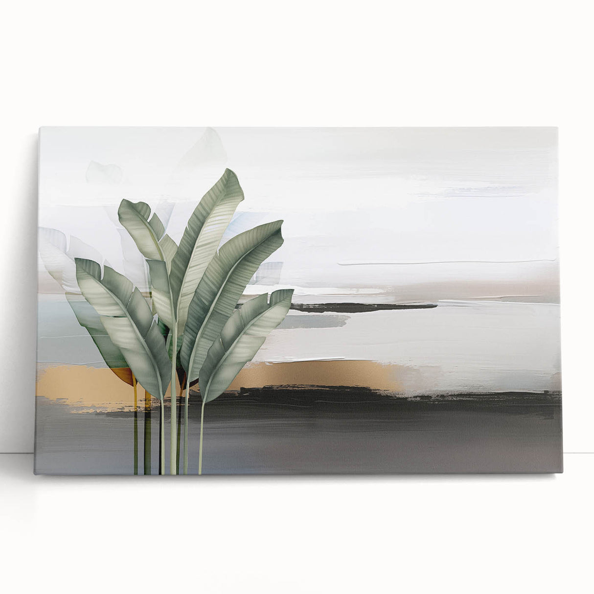 Abstract wall art featuring bold strokes and lines in vibrant colors, displayed on a stretched canvas, perfect for modern home decor.