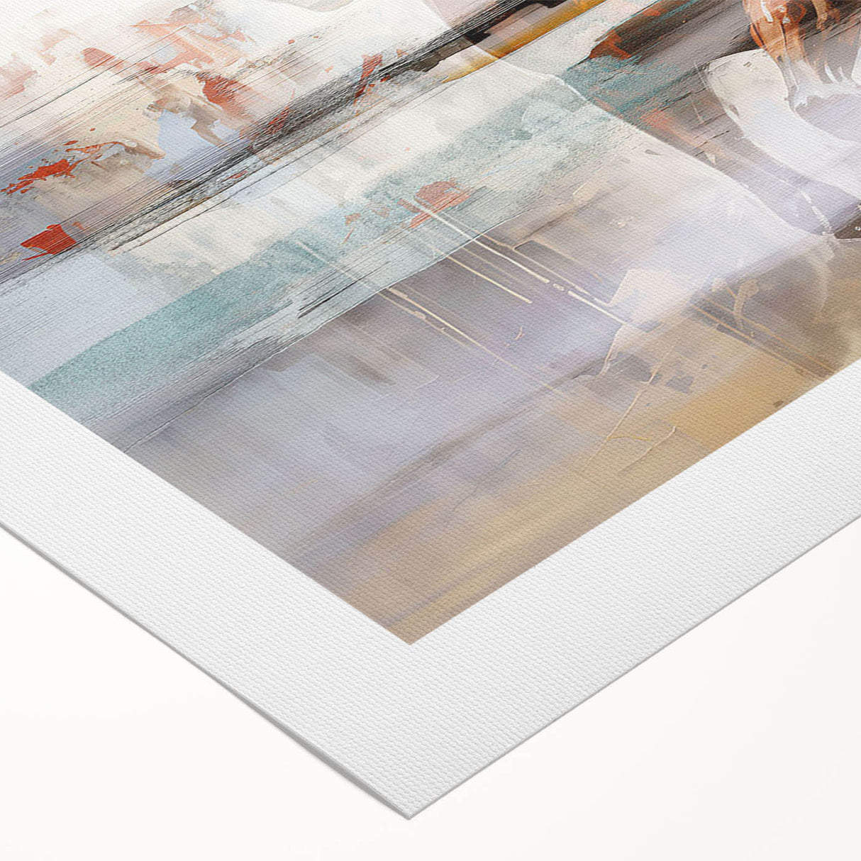 Abstract wall art canvas showcasing colorful strokes and lines in vibrant blues, yellows, and reds, ideal for modern home decor.