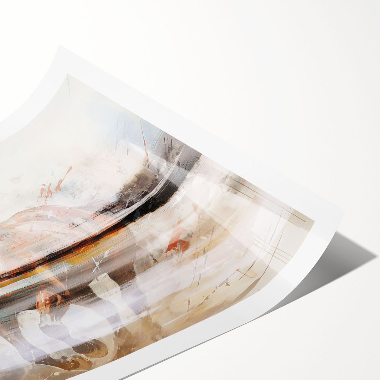 Abstract wall art print featuring vibrant strokes and lines in an array of colors, designed for modern home decor, rolled for easy framing.