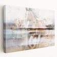 Abstract wall art canvas showcasing colorful strokes and lines in a modern design, featuring a side view that highlights the depth and texture of the stretched canvas.