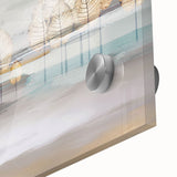 Close-up of abstract strokes and lines design in vibrant colors on acrylic glass wall art, showcasing fluid patterns and artistic texture.