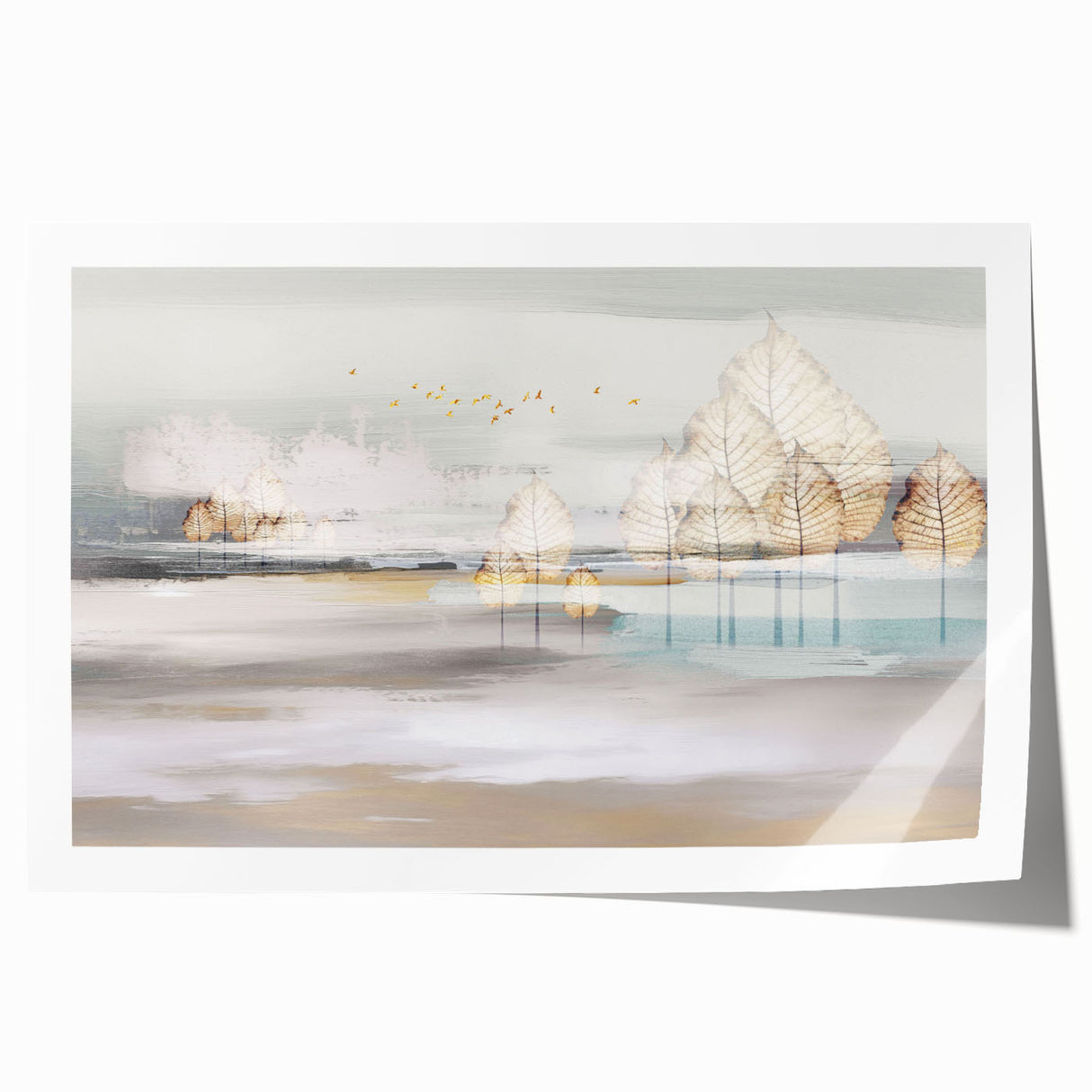 Abstract wall art print showcasing vibrant strokes and lines in shades of blue, orange, and green, perfect for modern home decor accents.