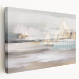 Abstract wall art featuring vibrant strokes and lines in bold colors, presented on a stretched canvas with a side view display, ideal for modern decor.