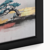 Close-up of abstract strokes and lines design wall art collection, showcasing vibrant colors and textures on a framed canvas for modern decor.