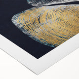 Abstract wall art featuring vibrant strokes and lines in blue, yellow, and orange on a rolled canvas, ideal for modern home decor. Perfect for adding a splash of color to any room.