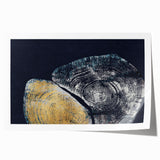 Abstract wall art print featuring vibrant strokes and lines in hues of blue, orange, and yellow. Perfect for modern decor, this rolled canvas adds a dynamic touch to any space.