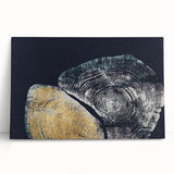 Abstract wall art featuring vibrant strokes and lines in a blend of blue, orange, and yellow hues, displayed on a stretched canvas, perfect for modern decor.