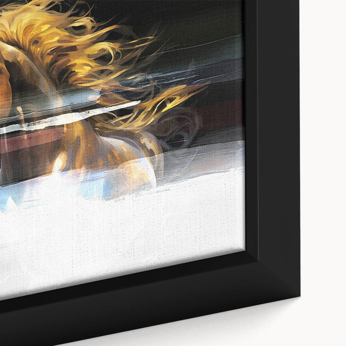 Close-up of abstract strokes and lines design wall art, showcasing vibrant colors and textures in a framed canvas for modern decor.