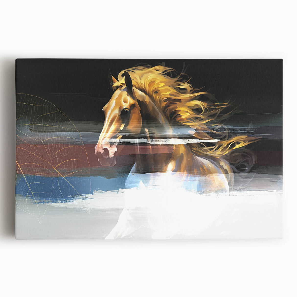 Abstract wall art canvas featuring colorful strokes and lines in vibrant hues of blue, orange, and yellow, ideal for modern home decor.
