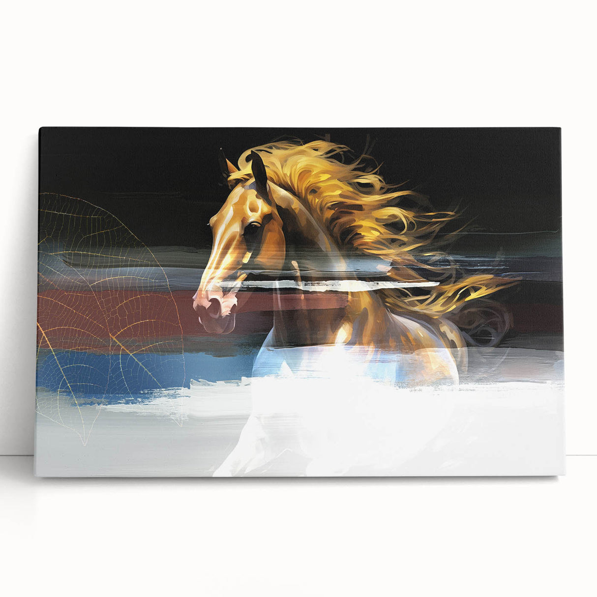 Abstract canvas wall art featuring vibrant strokes and lines in shades of blue, orange, and yellow, perfect for modern home decor.