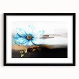 Framed abstract wall art featuring dynamic strokes and lines in a modern design, accented by a black frame and mat, ideal for contemporary decor.