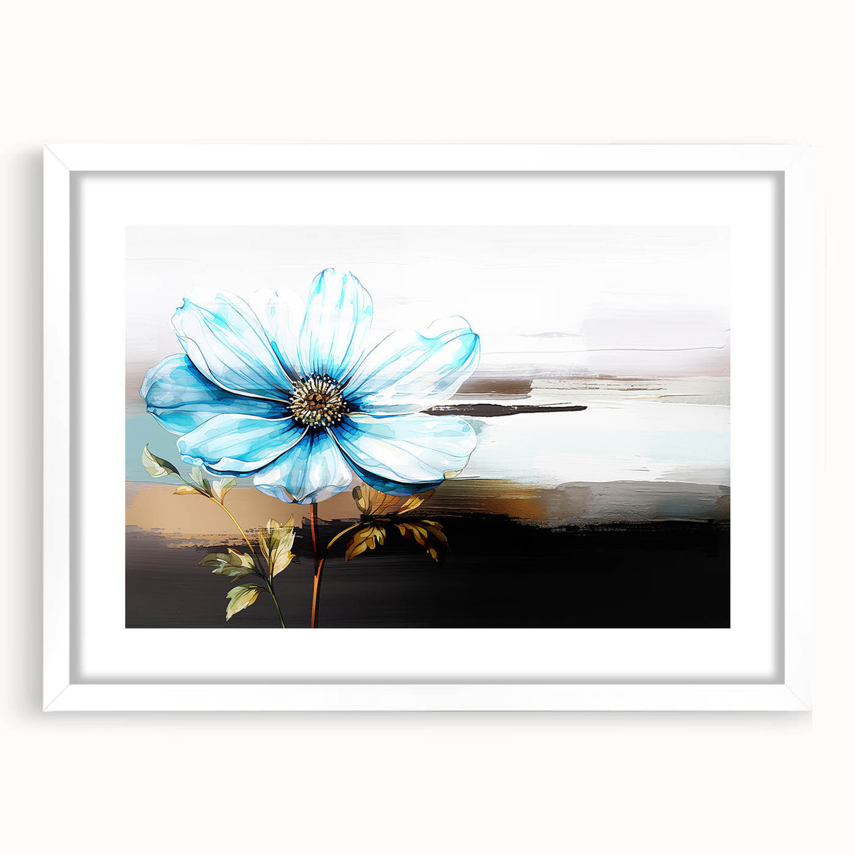 Abstract wall art featuring dynamic strokes and lines in soft pastel colors, framed with a white mat to enhance modern decor aesthetics.