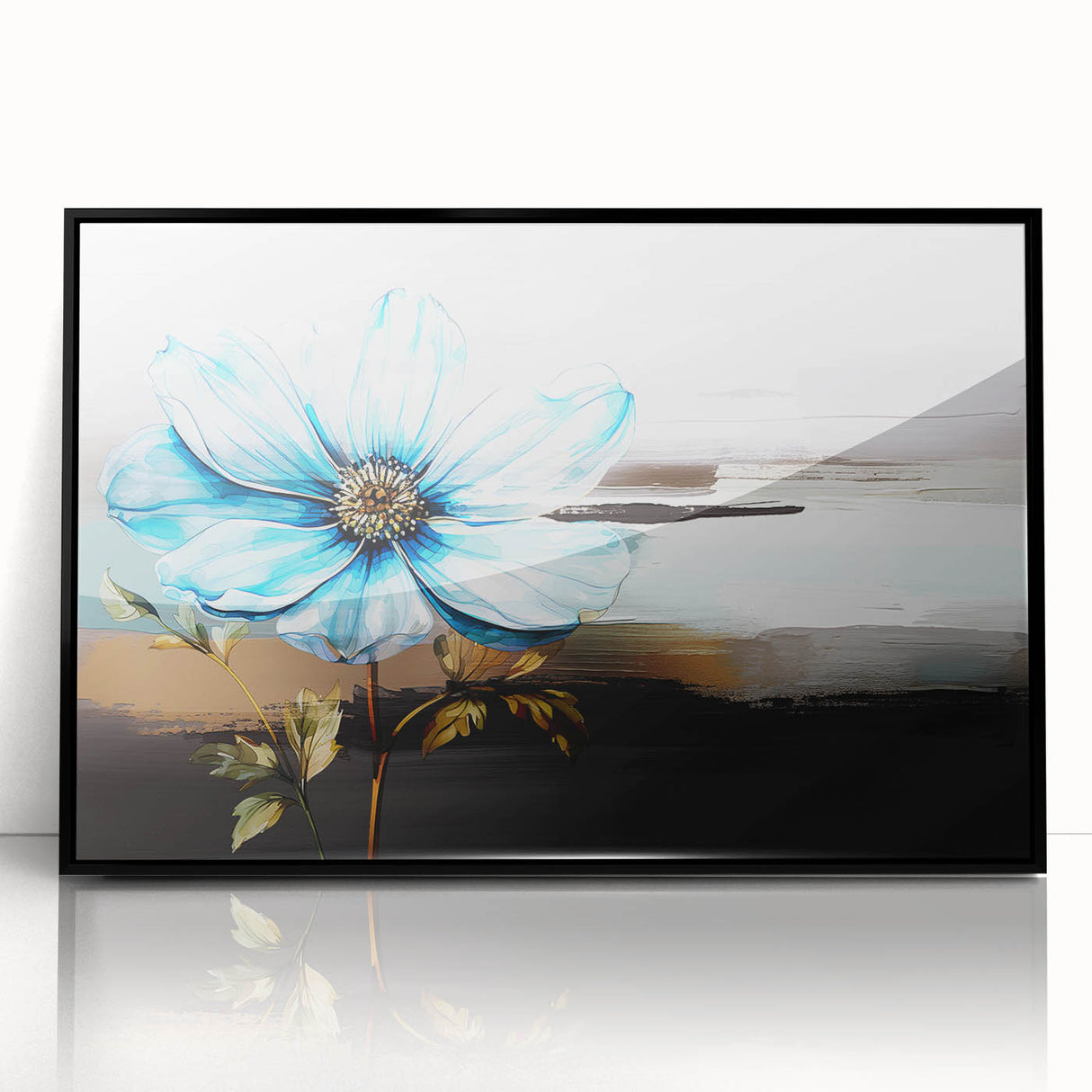 Framed wall art showcasing an abstract design with colorful strokes and lines, featuring a sleek black frame that enhances modern decor.