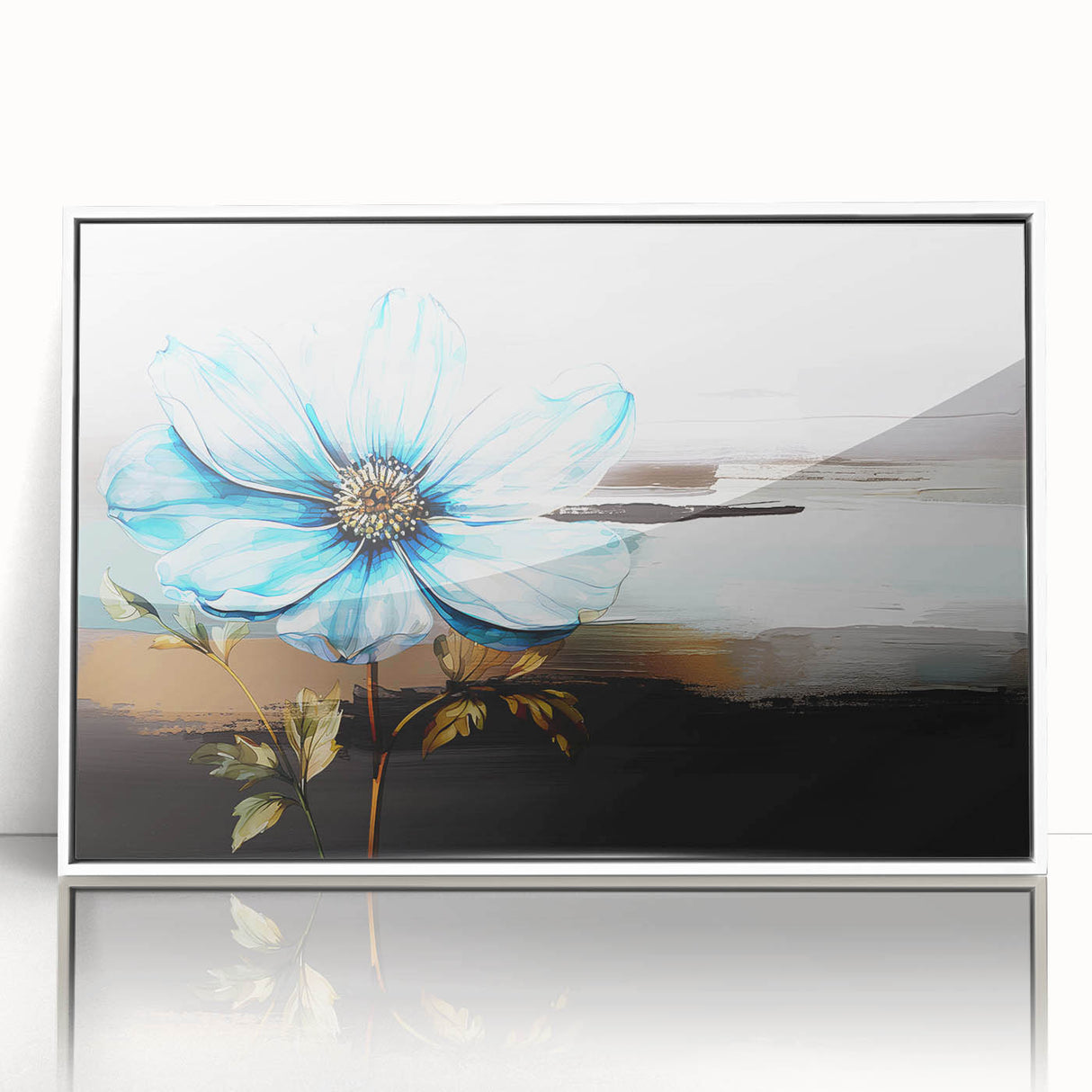 Framed wall art showcasing an abstract design of colorful strokes and lines in vibrant hues, complemented by a sleek white frame for modern decor.