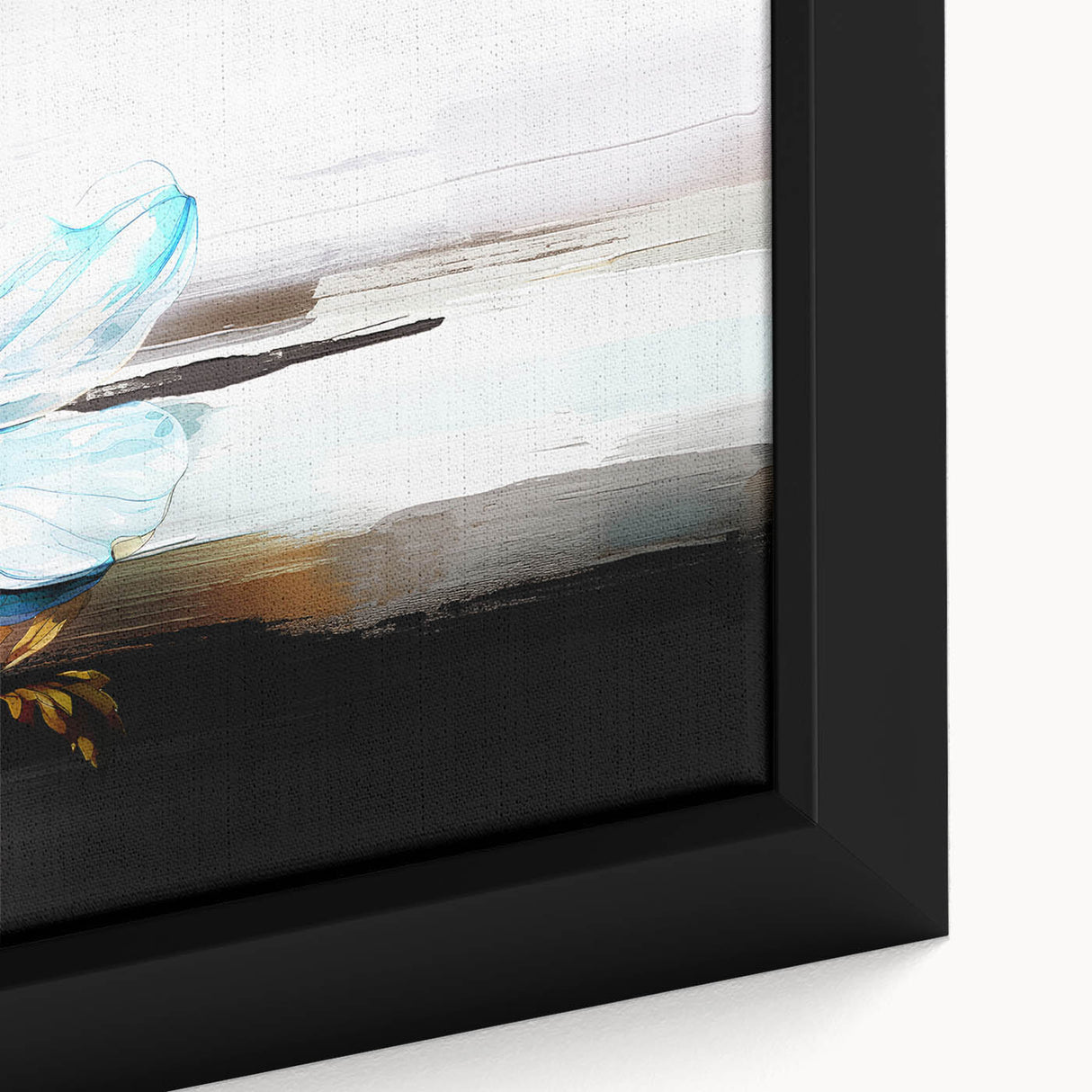 Framed canvas artwork showcasing an abstract design with colorful strokes and lines, emphasizing vibrant hues and modern artistic flair.