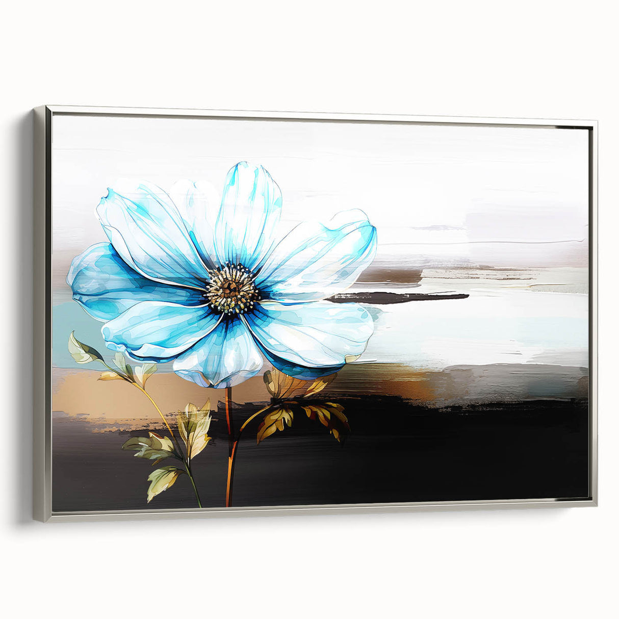 Framed abstract wall art featuring dynamic strokes and lines in a silver frame, showcasing a modern design perfect for contemporary decor.