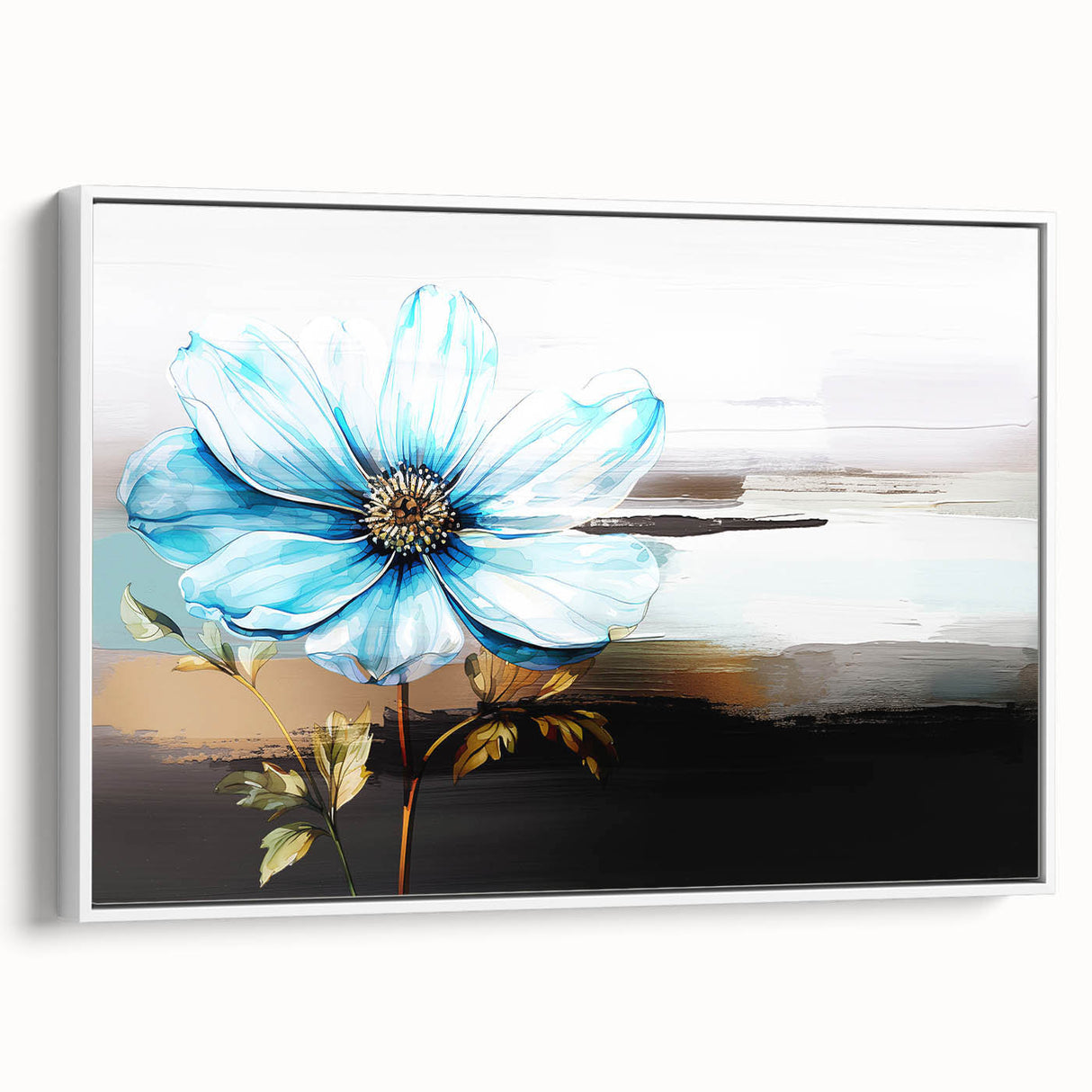 Framed wall art showcasing an abstract strokes and lines design in soft pastel colors, elegantly displayed from a side view against a white background.