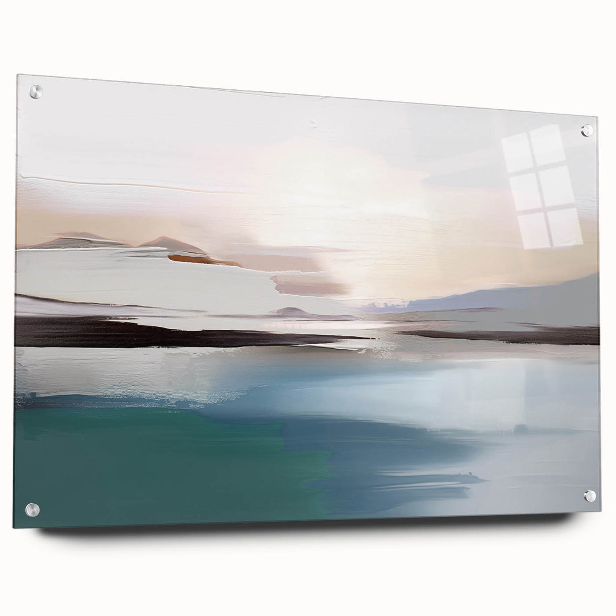 Abstract wall art print showcasing vibrant strokes and lines in a modern design, displayed in a sleek acrylic frame with side view and mounting pins.