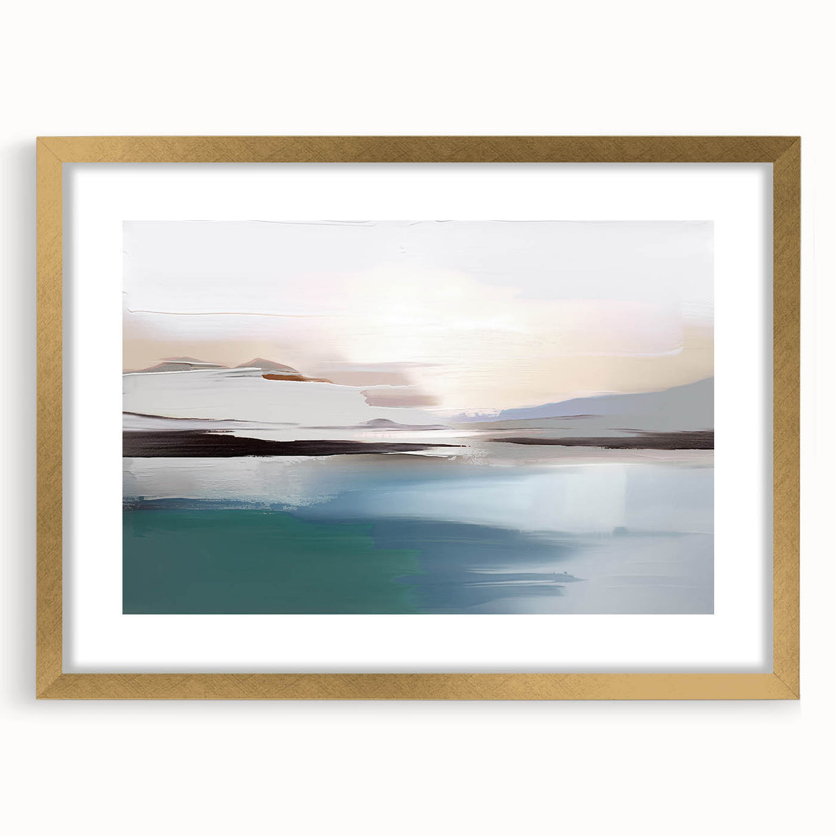 Framed wall art showcasing an abstract design of colorful strokes and lines, accented with a gold mat, perfect for modern decor.