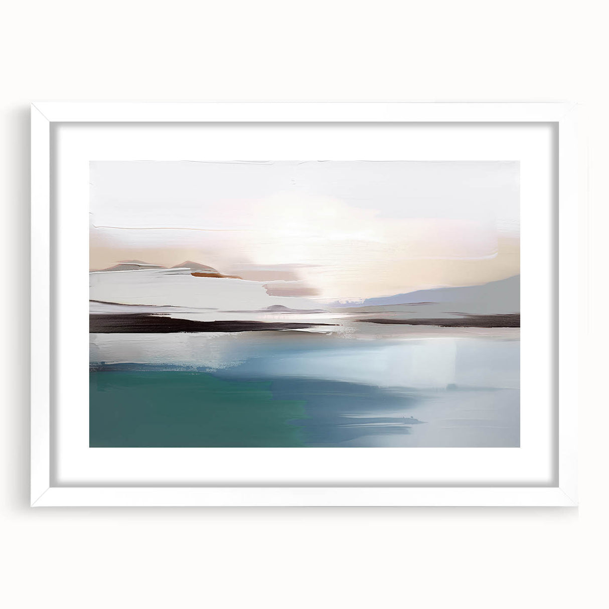 Abstract wall art featuring vibrant strokes and lines in a modern design, framed in white with a mat, ideal for contemporary decor.