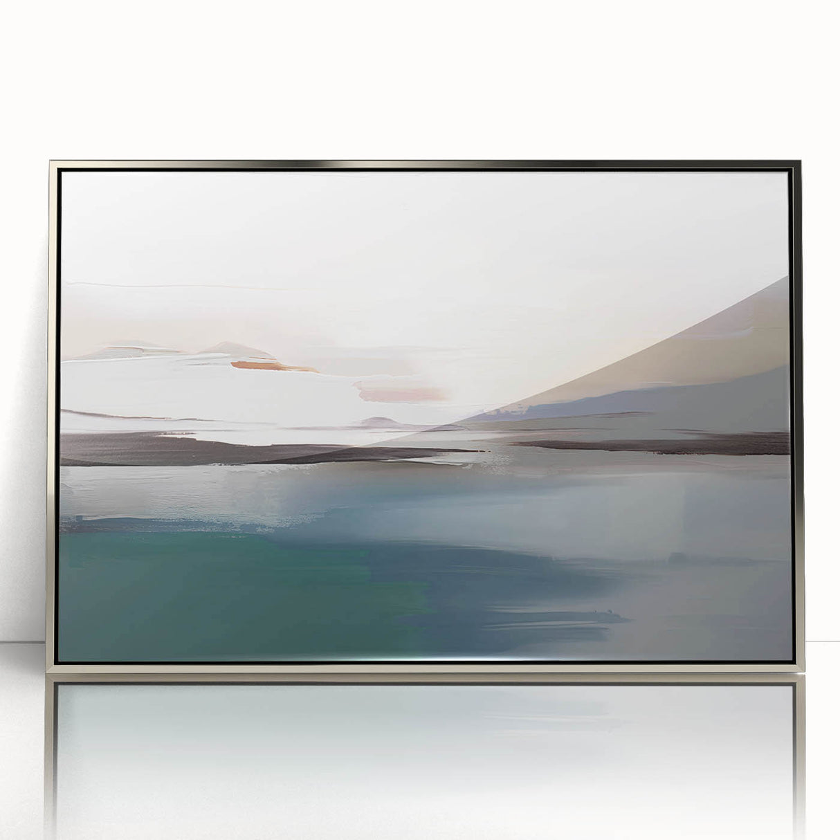 Framed abstract wall art featuring dynamic strokes and lines in silver and white hues, perfect for modern home decor with a sleek design.