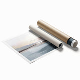 Abstract wall art print showcasing vibrant strokes and lines in shades of blue, orange, and yellow, perfect for modern home decor.