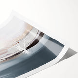 Abstract wall art print showcasing vibrant strokes and lines in shades of blue, orange, and yellow, perfect for modern home decor.