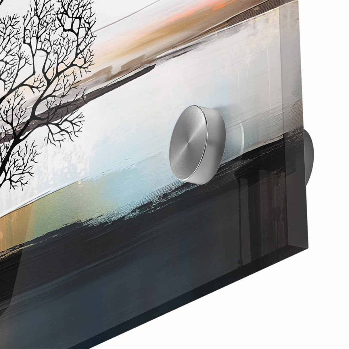 Vibrant abstract strokes and lines design on acrylic glass wall art, showcasing colorful hues and smooth texture, perfect for modern decor.