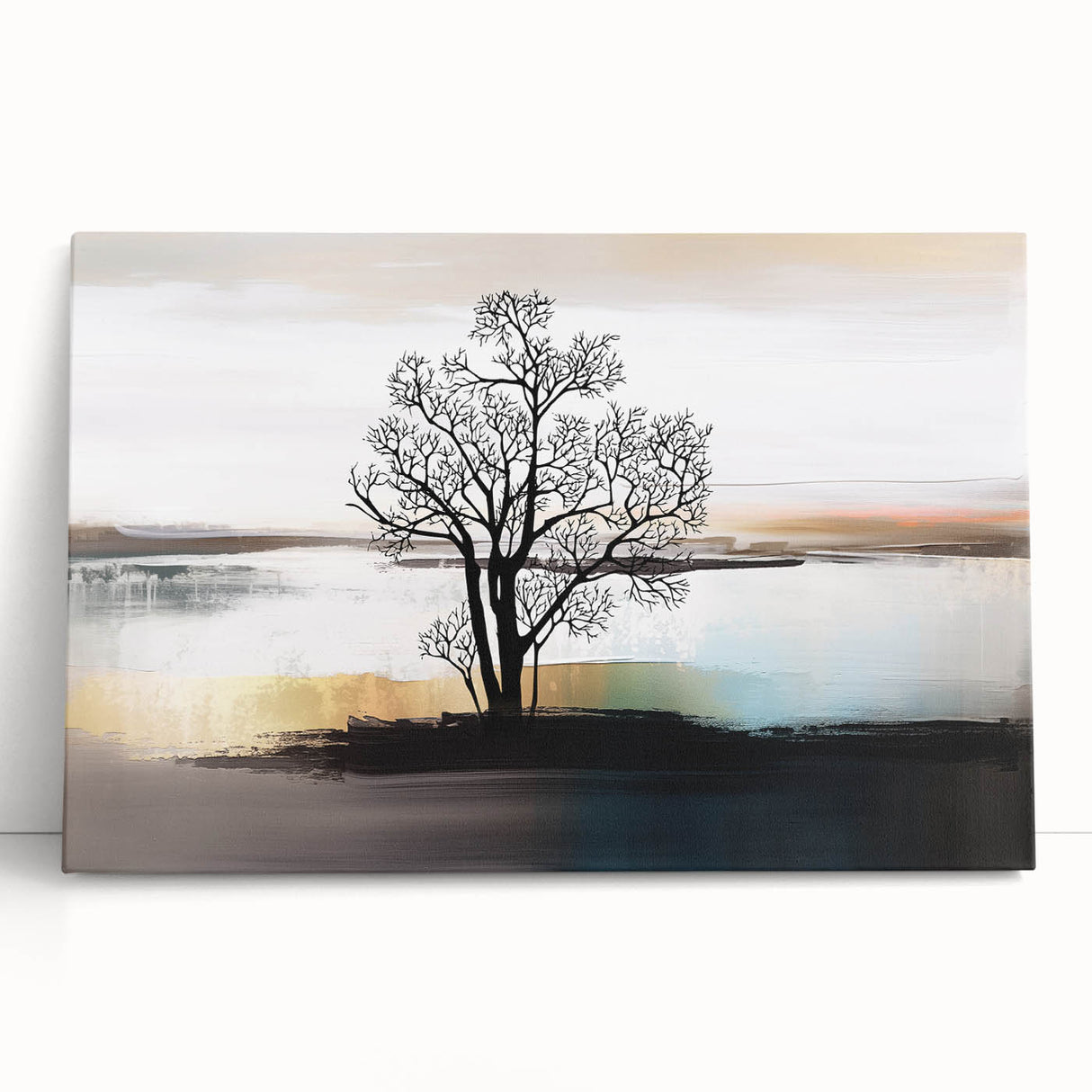 Abstract wall art print showcasing vibrant strokes and lines in a colorful design, elegantly displayed on stretched canvas, perfect for modern decor.