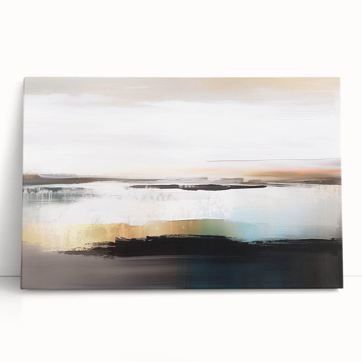 Abstract canvas wall art showcasing vibrant strokes and lines in shades of blue, orange, and yellow, designed for modern decor enhancement.