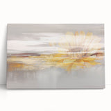 Abstract wall art featuring vibrant strokes and lines in bold colors, printed on stretched canvas, leaning against a stylish backdrop.