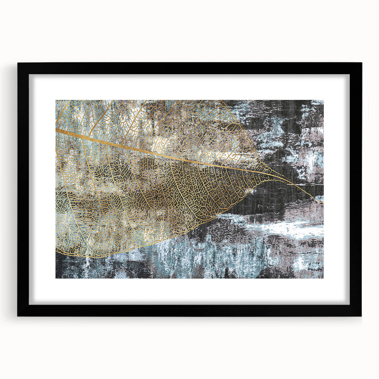 Abstract wall art print featuring dynamic strokes and lines in a modern design, framed with a black mat, perfect for contemporary home decor.