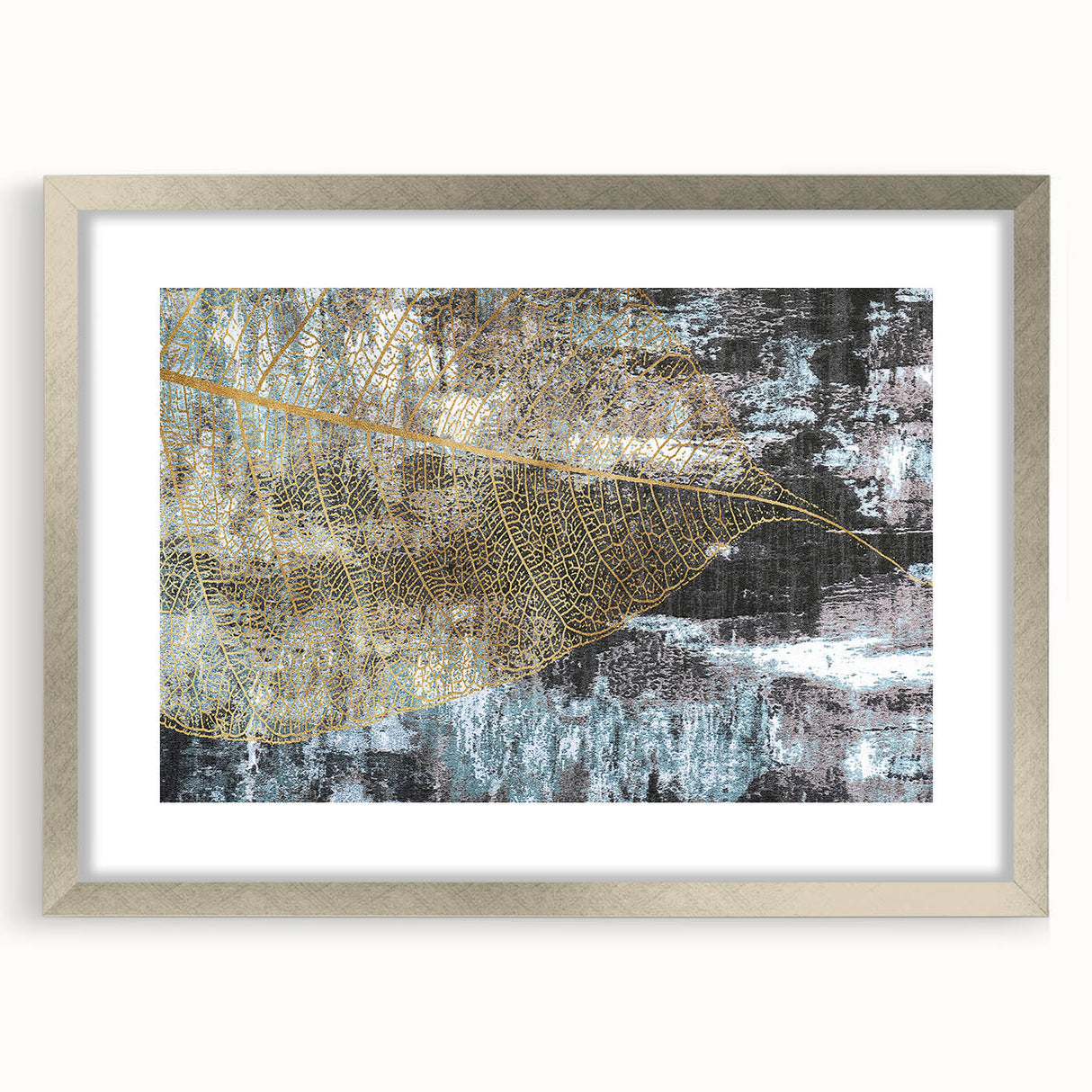 Abstract wall art featuring dynamic strokes and lines in a silver frame with a mat, showcasing a modern design ideal for contemporary decor. This stylish piece enhances any living space with its artistic flair and elegant presentation.