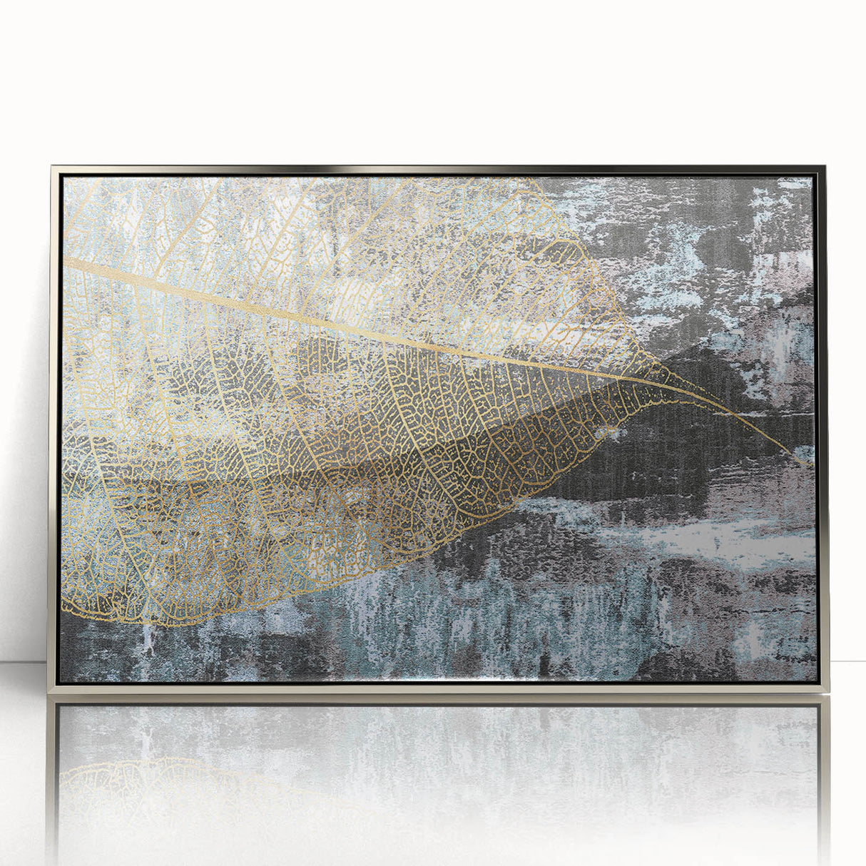 Framed wall art showcasing an abstract design of colorful strokes and lines in silver tones, perfect for modern decor, adding a touch of elegance to any room.