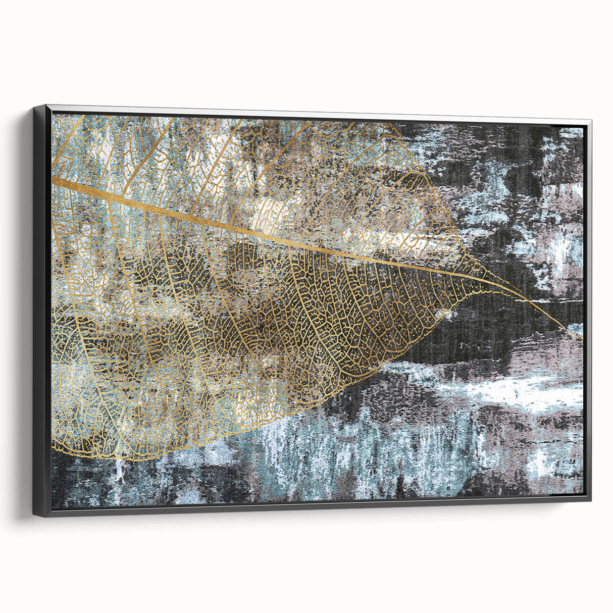 Framed canvas wall art showcasing an abstract design with bold strokes and lines in black and white, adding a modern touch to any decor. Side view highlights the sleek frame, ideal for enhancing living spaces or offices.