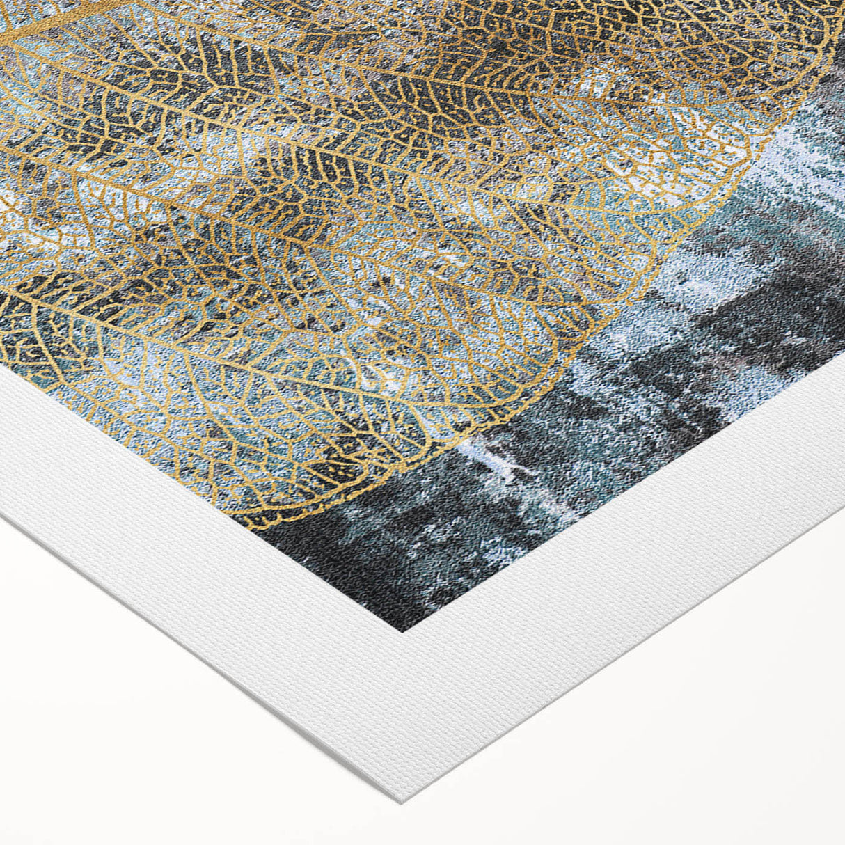Abstract wall art design showcasing vibrant strokes and lines in shades of blue, orange, and gold, perfect for modern home decor. Ideal for enhancing artistic spaces.