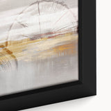 Colorful abstract strokes and lines design on a framed canvas, showcasing vibrant hues of blue, pink, and yellow, perfect for modern decor.