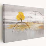 Abstract wall art design showcasing dynamic strokes and lines in vibrant colors, printed on stretched canvas with a side view display for home decor enhancement.