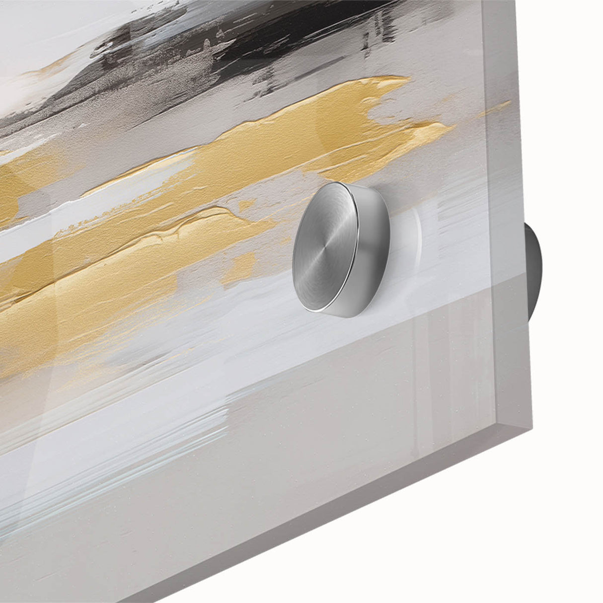 Close-up of abstract strokes and lines in a modern wall art design, showcasing vibrant colors and fluid shapes on acrylic glass for contemporary decor.