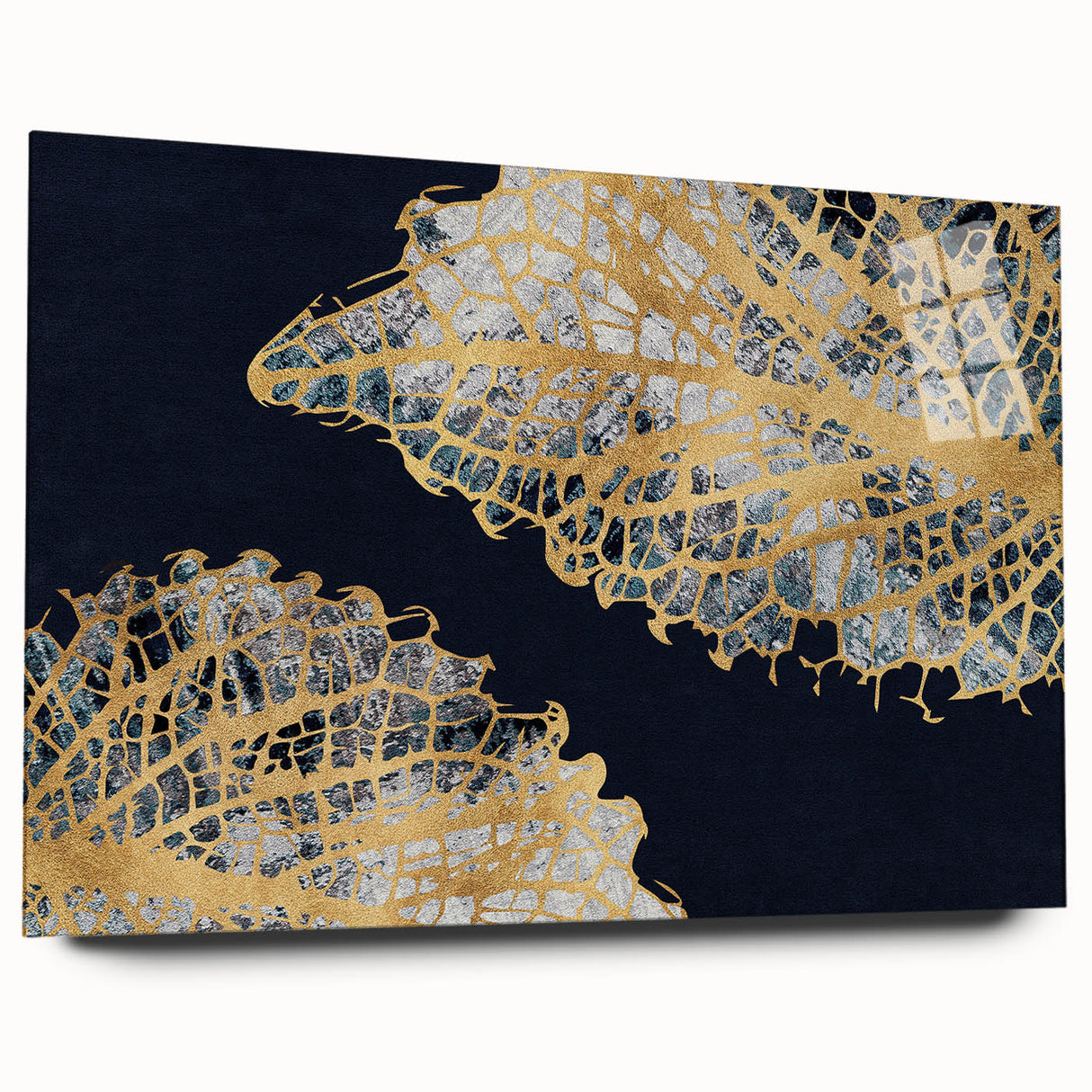 Abstract wall art design featuring colorful strokes and lines, displayed in a sleek acrylic glass frame, showcasing a modern aesthetic perfect for contemporary decor.
