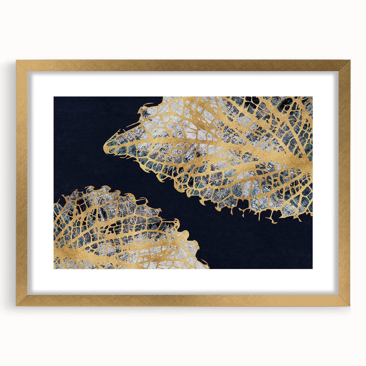 Abstract wall art featuring a collection of gold and black strokes and lines, elegantly framed with a mat, showcasing a modern design perfect for contemporary decor.