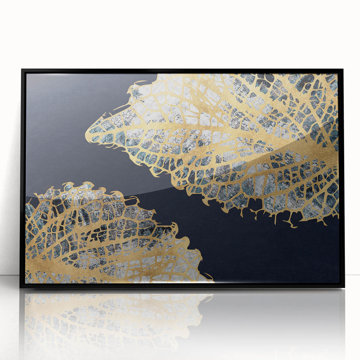 Framed abstract wall art featuring vibrant strokes and lines in a modern design, showcasing a black frame with a sleek front view, perfect for contemporary decor.