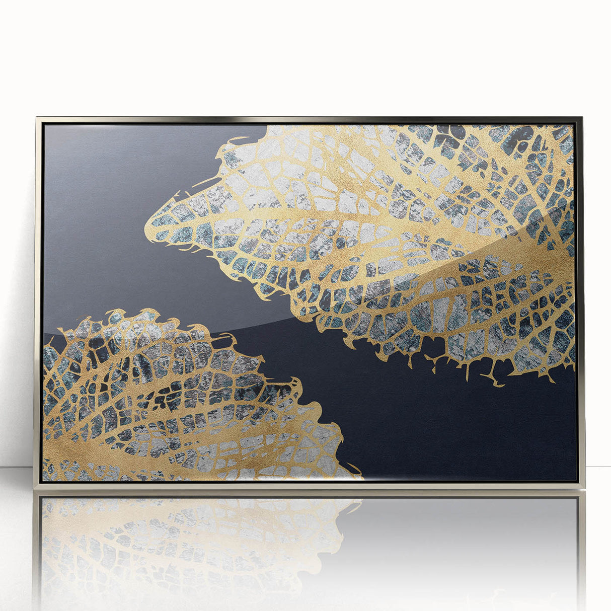 Framed wall art featuring an abstract design of colorful strokes and lines in silver and gray tones, perfect for modern home decor. The artwork adds a stylish touch to any living space, enhancing aesthetics with its contemporary flair.