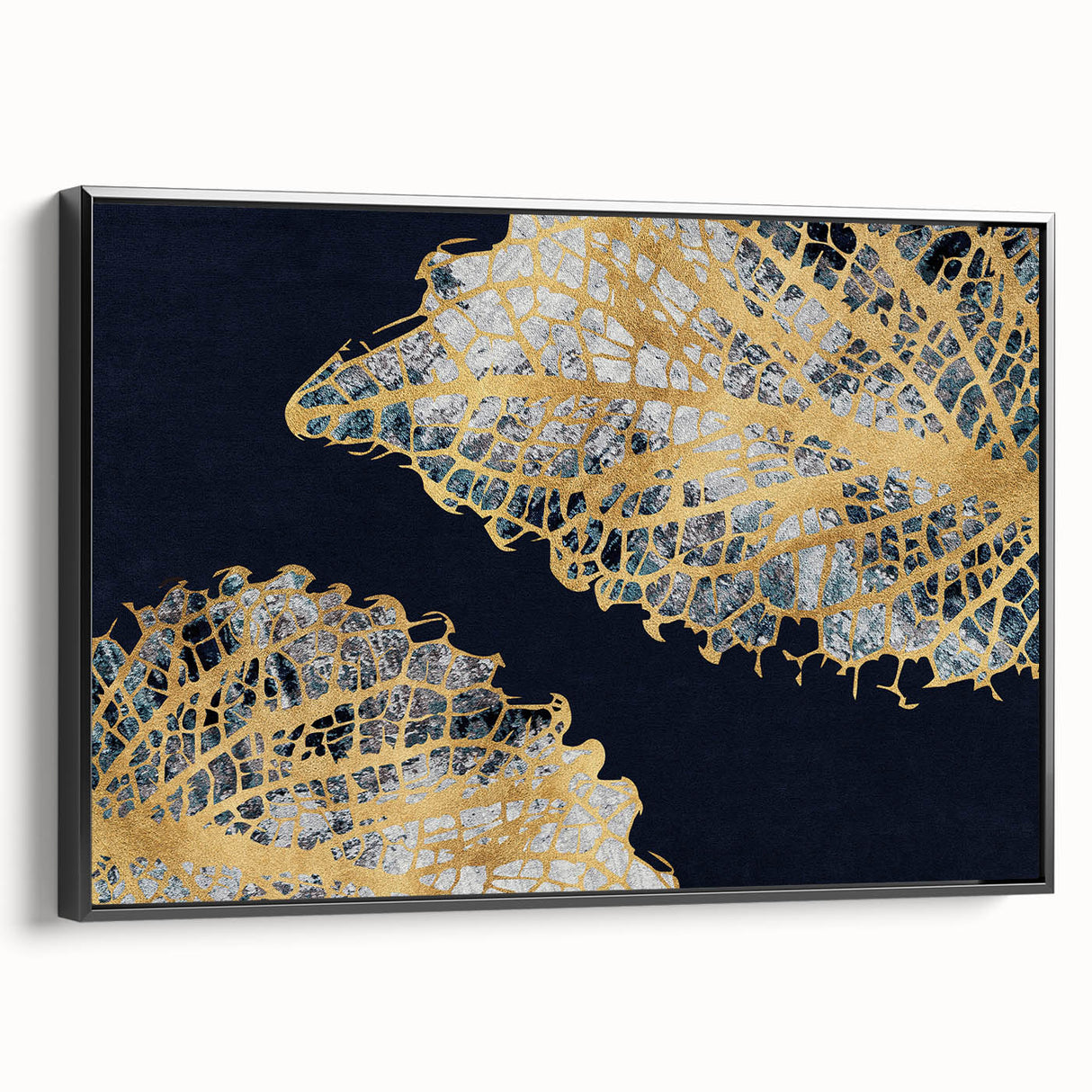 Framed wall art featuring an abstract design of colorful strokes and lines, displayed from a side view with a sleek black frame, perfect for modern decor.