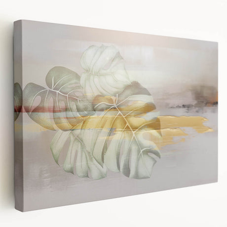 Abstract strokes and lines design on stretched canvas wall art in vibrant blues and golds, showcasing modern artistic expression and texture.