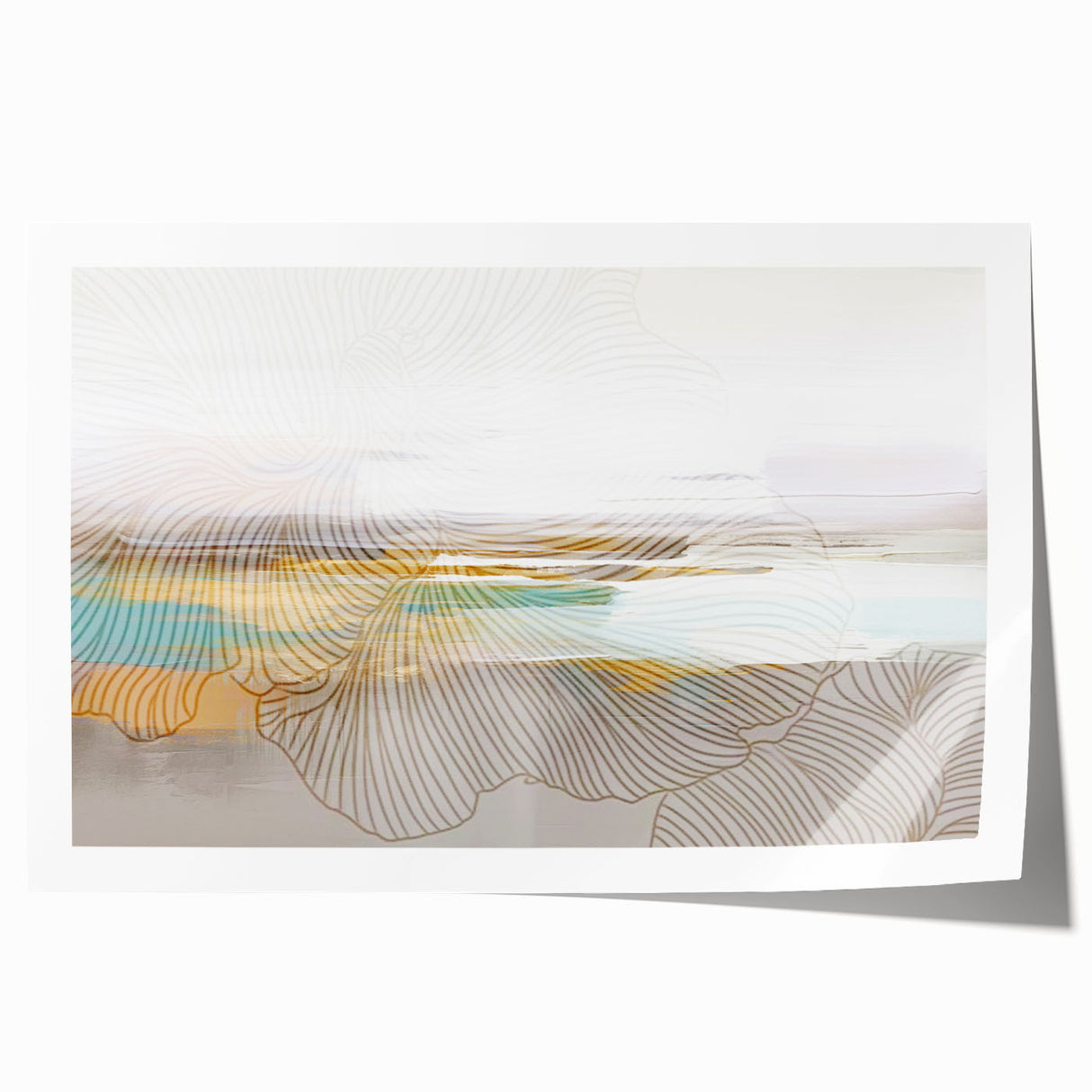 Abstract wall art print featuring bold strokes and lines in vibrant colors, perfect for modern home decor or office ambiance.